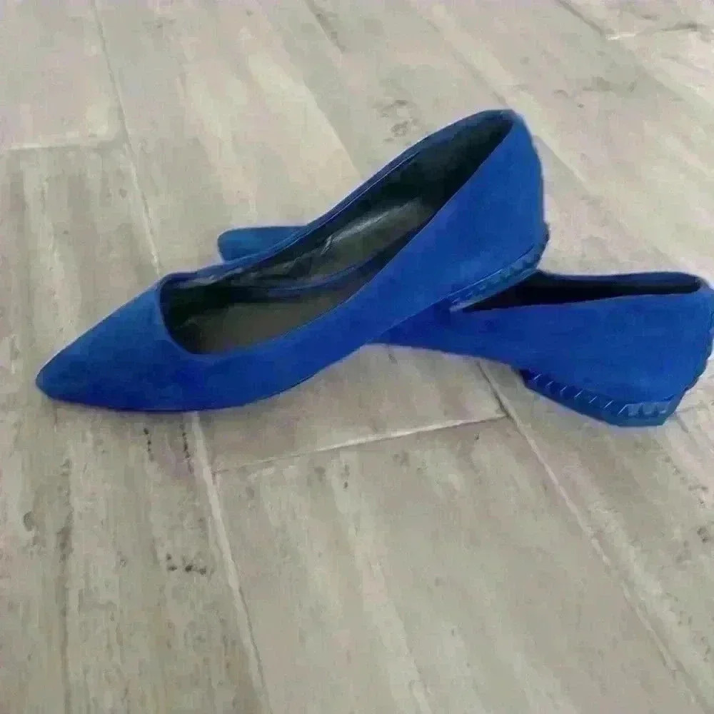 Rebecca Minkoff Cobalt Blue Suede Studded Fltas sz 5.5